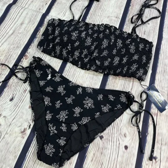 POLO RL Black White Floral Stencil Bikini Set L - Picture 6 of 16